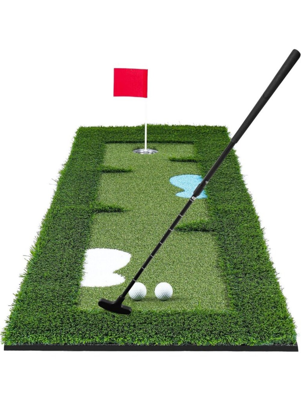 Indoor/Outdoor Golf Putting Mat with Adjustable Putter & 2 Balls - Realistic